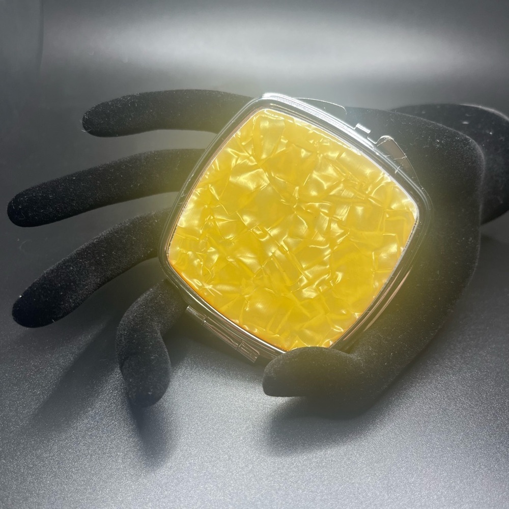 Vintage yellow lucite compact mirror marbled mosaic retro square vanity